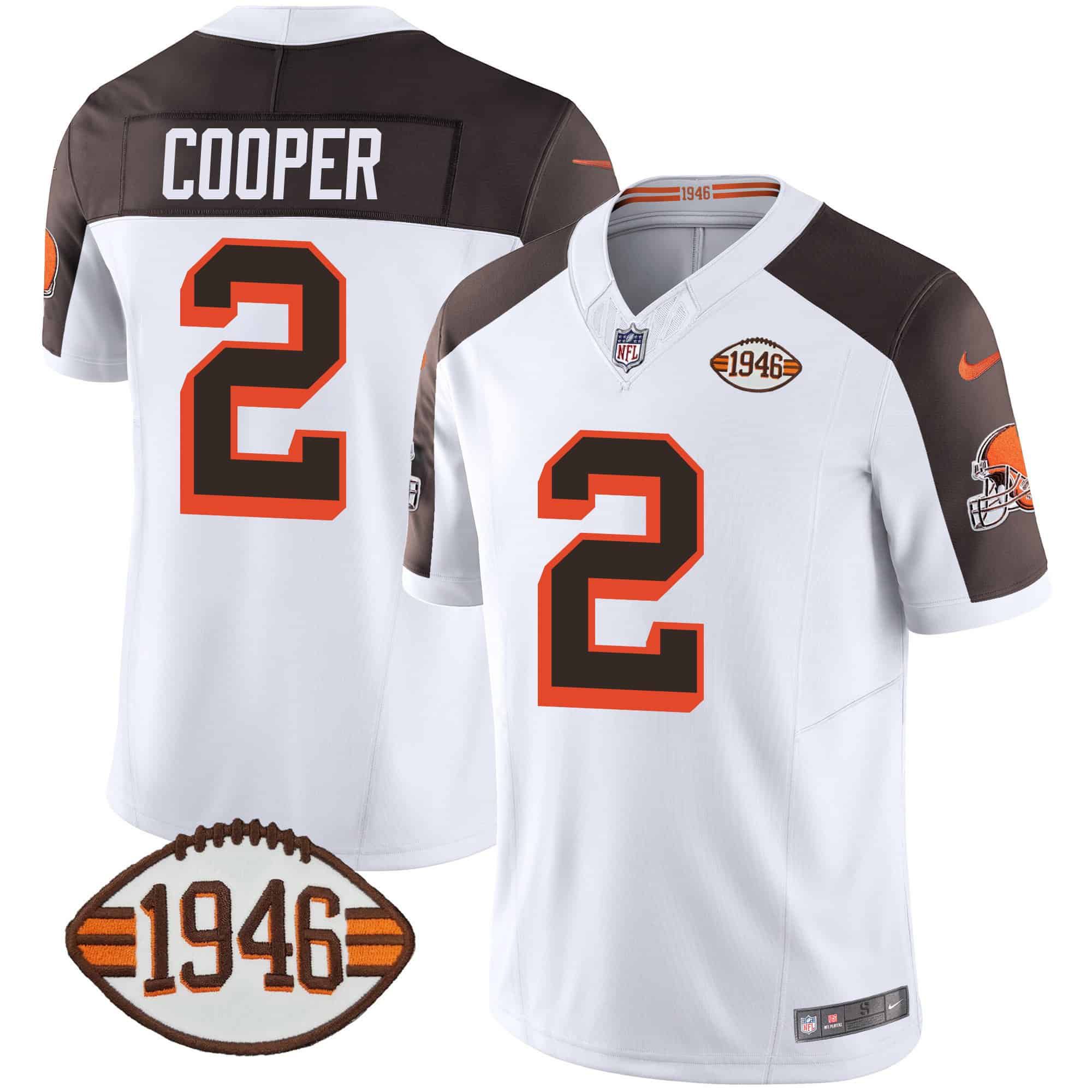Men Cleveland Browns #2 Cooper White 1946 75th Anniversary Patch 2024 Nike NFL Jersey style 1